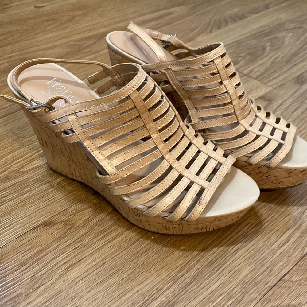 Franco Sarto Women’s cork wedge nude/tan color summer heels size 8M